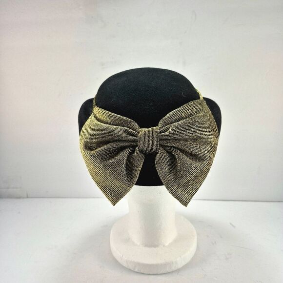 Vintage Bollman Doeskin Black Wool Felt Hat Bow Made in USA Mid Century. main image 5